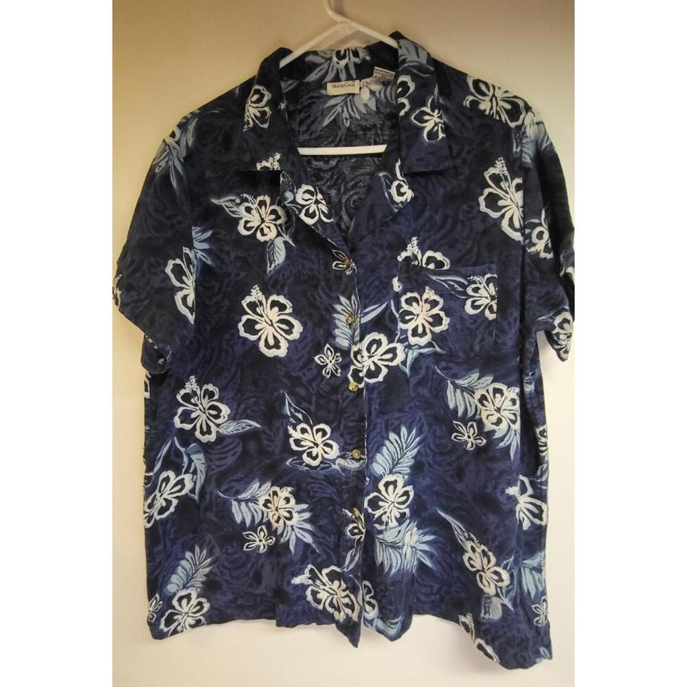 NorthCrest Men's  half sleeve button-down with collar shirt XL Blue white